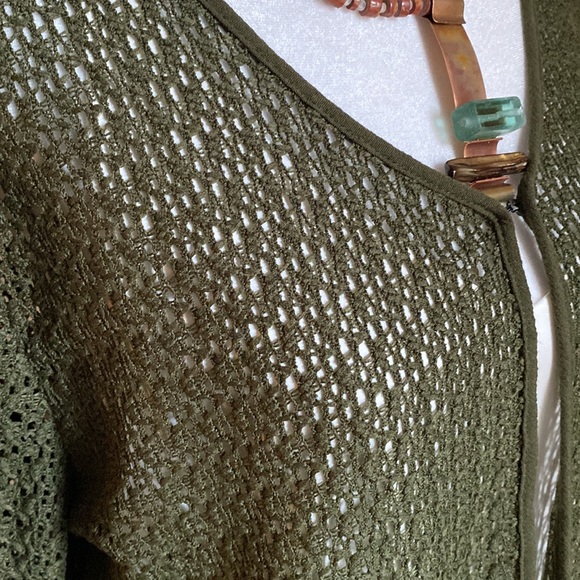 Norton Studios Women’s Open Knit Long Sleeve Olive Green Layering Summer Sweater - Picture 4 of 6